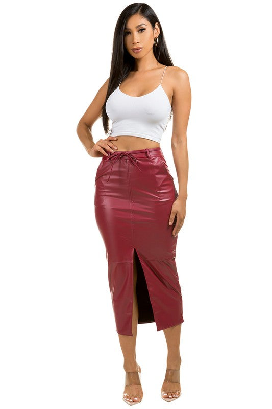 Wine PU Leather Long Maxi Skirt king-general-store-5710.myshopify.com