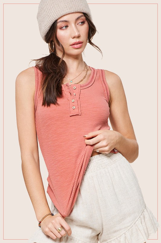 Button Front Kealy Henley Tank Top king-general-store-5710.myshopify.com