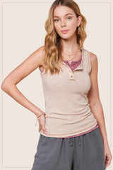 Button Front Kealy Henley Tank Top king-general-store-5710.myshopify.com