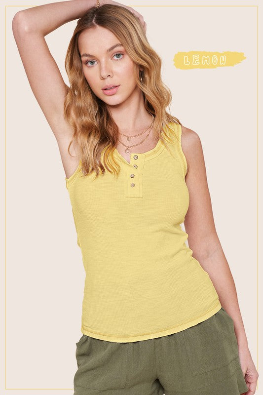 Button Front Kealy Henley Tank Top king-general-store-5710.myshopify.com