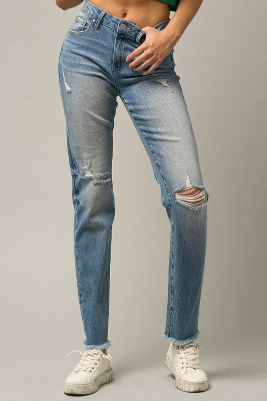 Medium Wash Mid-Rise Slim Tapered Jeans