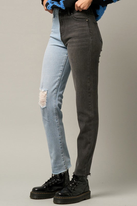 Two Tone Wash Girlfriend Jeans