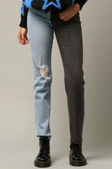 Two Tone Wash Girlfriend Jeans