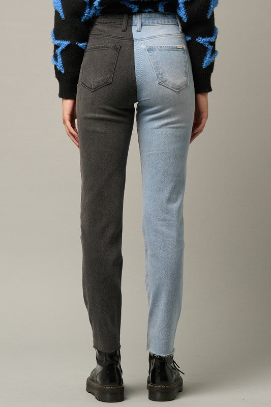 Two Tone Wash Girlfriend Jeans