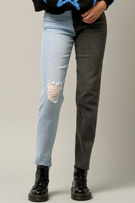 Two Tone Wash Girlfriend Jeans