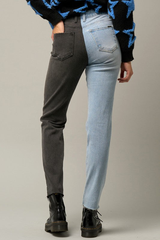 Two Tone Wash Girlfriend Jeans