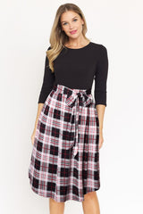 Quarter Sleeve Sash Midi Dress