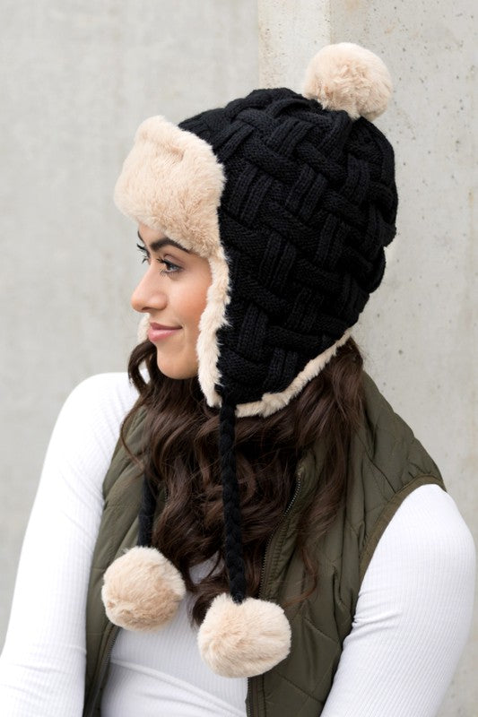 Cable Weave Pom Trapper Hat king-general-store-5710.myshopify.com