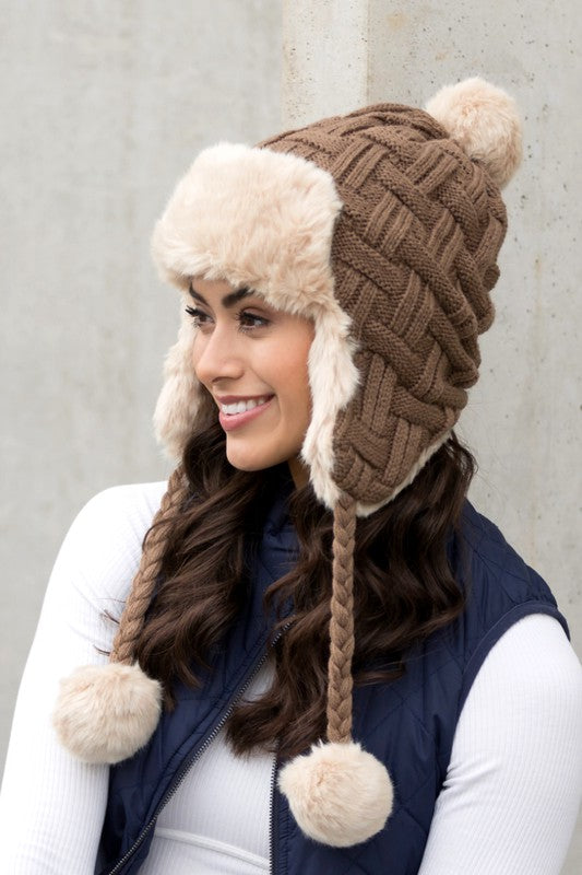 Cable Weave Pom Trapper Hat king-general-store-5710.myshopify.com