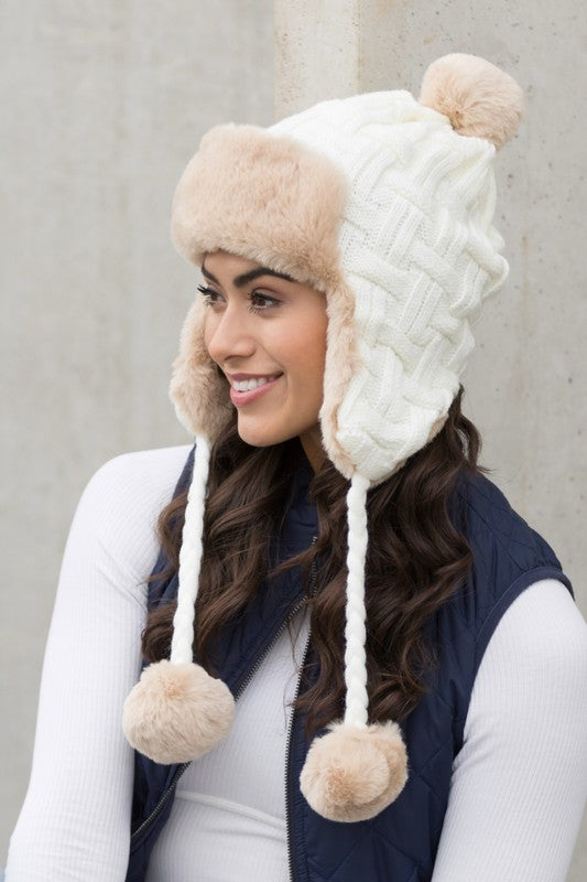 Cable Weave Pom Trapper Hat king-general-store-5710.myshopify.com