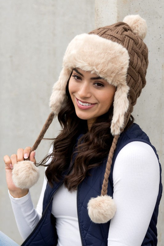 Cable Weave Pom Trapper Hat king-general-store-5710.myshopify.com