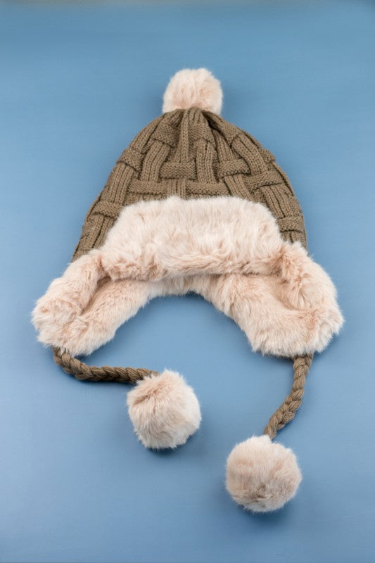 Cable Weave Pom Trapper Hat king-general-store-5710.myshopify.com