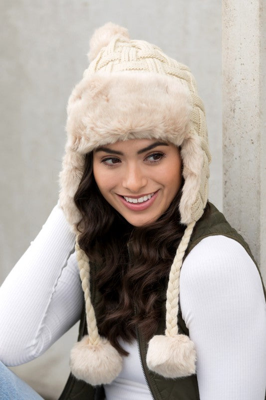 Cable Weave Pom Trapper Hat king-general-store-5710.myshopify.com