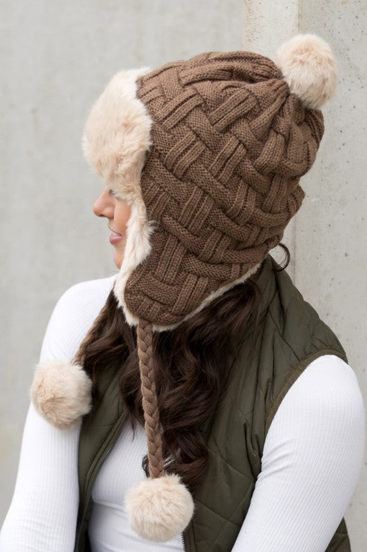 Cable Weave Pom Trapper Hat king-general-store-5710.myshopify.com