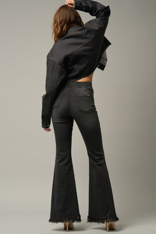 Mid-Rise Wide Elastic Banded Flare Jeans