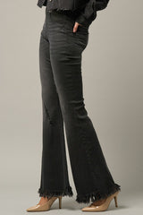 Mid-Rise Wide Elastic Banded Flare Jeans