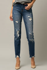 Roll Up Ripped Girlfriend Dark Wash Jeans