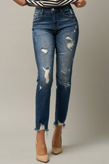 Roll Up Ripped Girlfriend Dark Wash Jeans