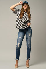 Roll Up Ripped Girlfriend Dark Wash Jeans