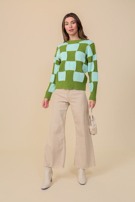 Oversized Contrast Checkboard Top