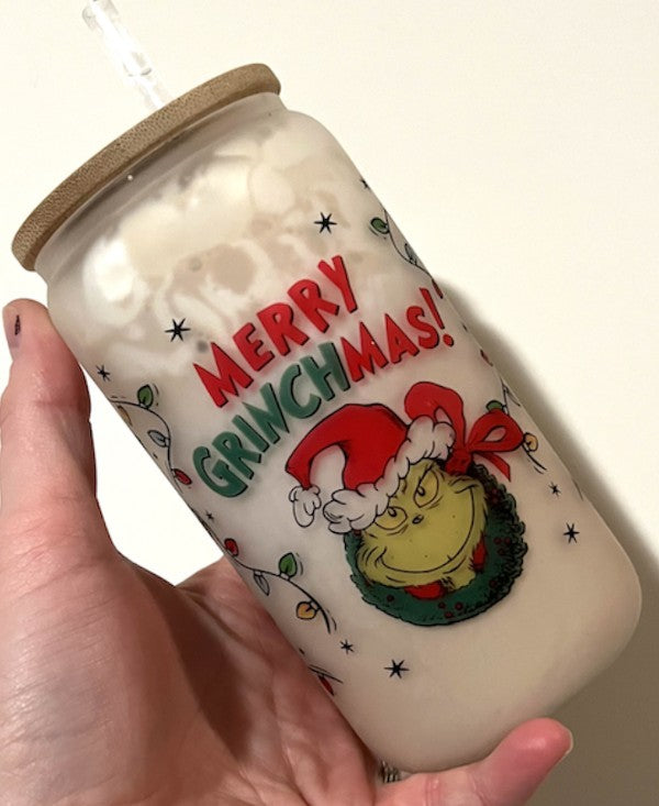 Merry Grinchmas Glass Can Cup king-general-store-5710.myshopify.com