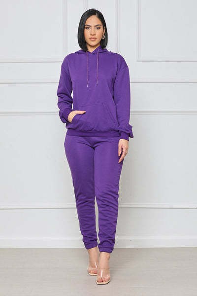 Long Sleeve Hoodie Top Casual Pant Set