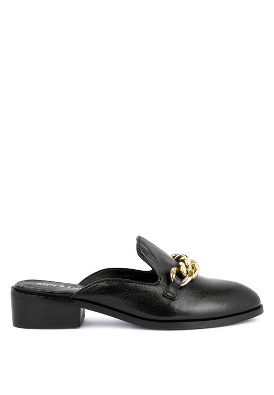 AKSA Metal Chain Leather Mules king-general-store-5710.myshopify.com