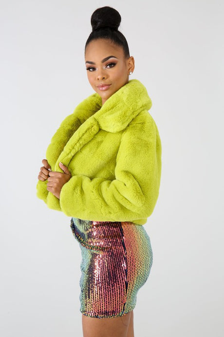 Lime Faux Fur Teddy Jacket king-general-store-5710.myshopify.com