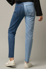 High Rise Two Tone Straight Jeans