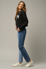 High Rise Two Tone Straight Jeans