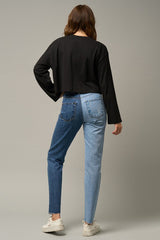 High Rise Two Tone Straight Jeans