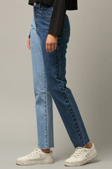 High Rise Two Tone Straight Jeans