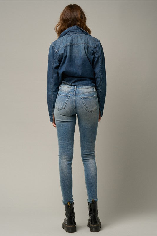 Medium Wash Denim Mid-Rise Skinny Ankle Jeans