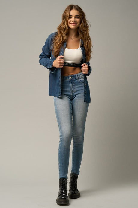 Medium Wash Denim Mid-Rise Skinny Ankle Jeans