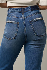 High Rise Straight Dark Wash Denim Jeans