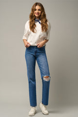 High Rise Straight Dark Wash Denim Jeans