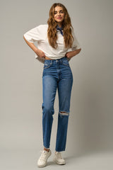 High Rise Straight Dark Wash Denim Jeans