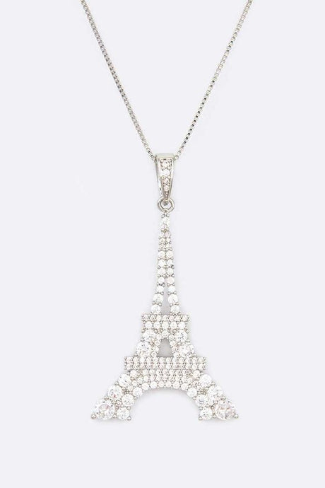 Cubic Zirconia Eiffel Tower Pendant Necklace