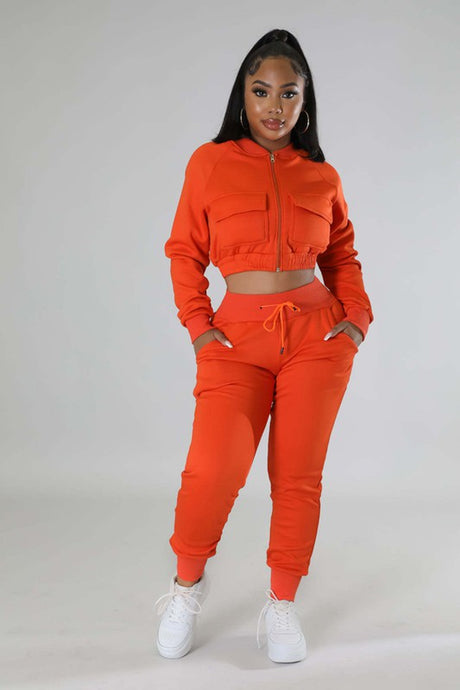 Orange Crop Jacket Sweatpant Set king-general-store-5710.myshopify.com