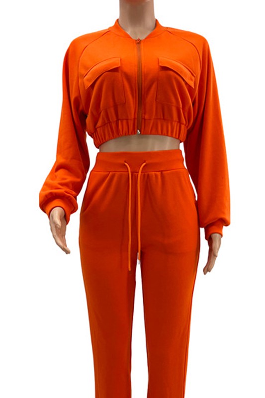 Orange Crop Jacket Sweatpant Set king-general-store-5710.myshopify.com