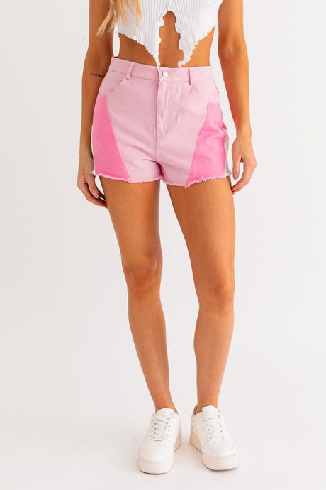 Pink Multi Color Blocked Shorts king-general-store-5710.myshopify.com