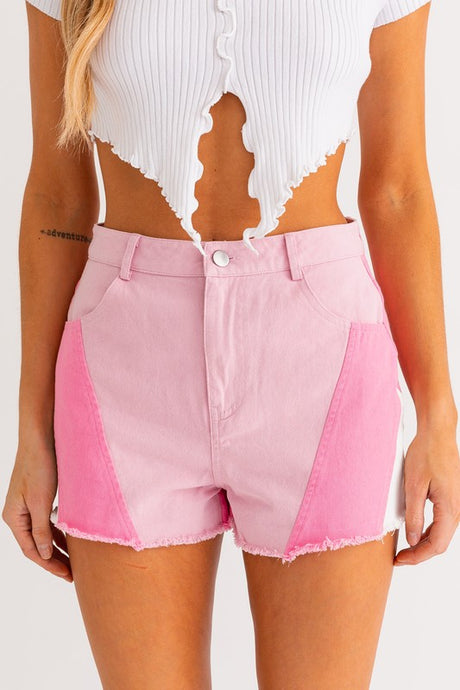 Pink Multi Color Blocked Shorts king-general-store-5710.myshopify.com