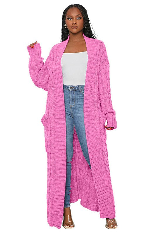 Pink/Brown Long Maxi Sweater Cardigan king-general-store-5710.myshopify.com