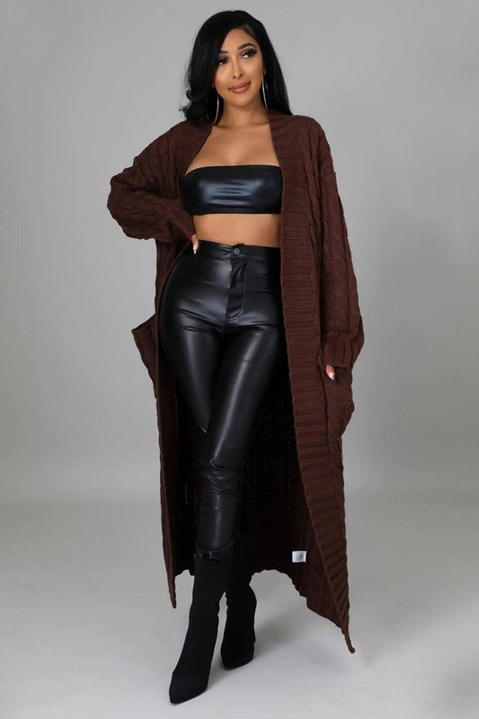 Pink/Brown Long Maxi Sweater Cardigan king-general-store-5710.myshopify.com