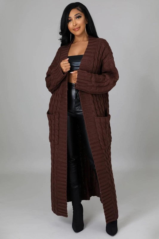 Pink/Brown Long Maxi Sweater Cardigan king-general-store-5710.myshopify.com