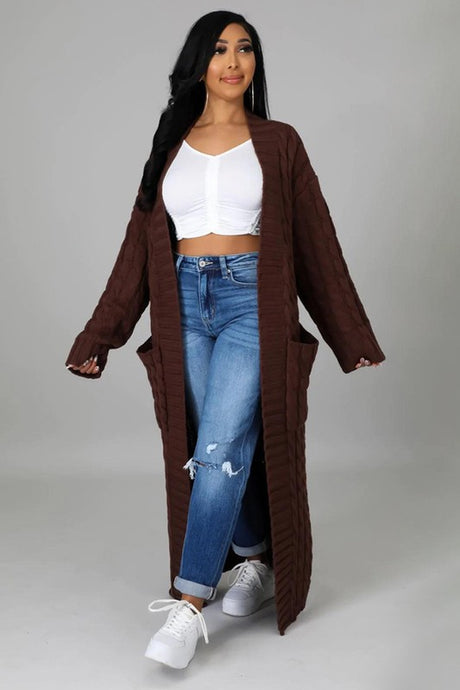 Pink/Brown Longline Maxi Cardigan king-general-store-5710.myshopify.com