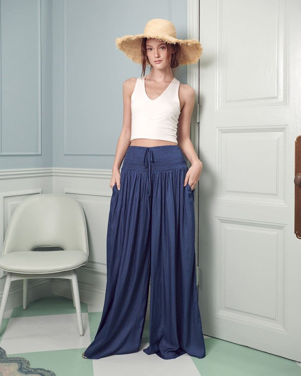 Plus Ruched Waist Wide Resort Pants king-general-store-5710.myshopify.com