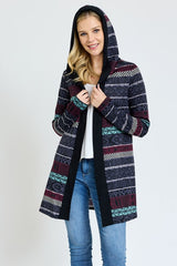 Plus Long Tribal Print Hooded Cardigan king-general-store-5710.myshopify.com