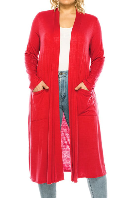 Plus Size Solid Color Duster Cardigan king-general-store-5710.myshopify.com