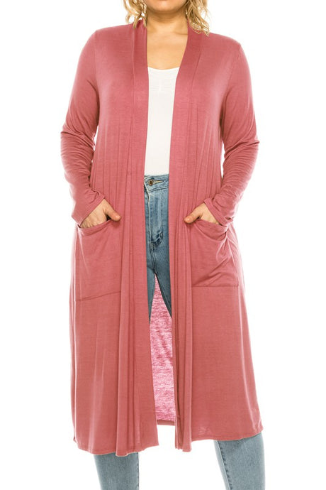 Plus Size Solid Color Duster Cardigan king-general-store-5710.myshopify.com